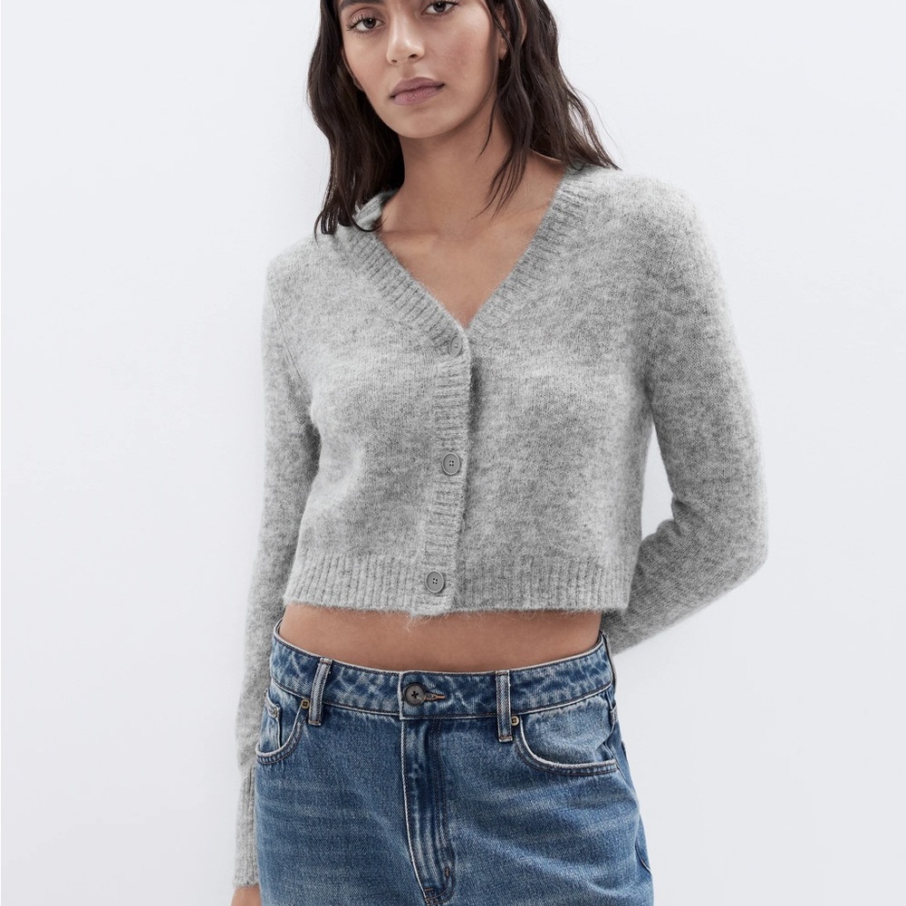 Unison wool Gray V-Neck Button-Up Women's Sweater